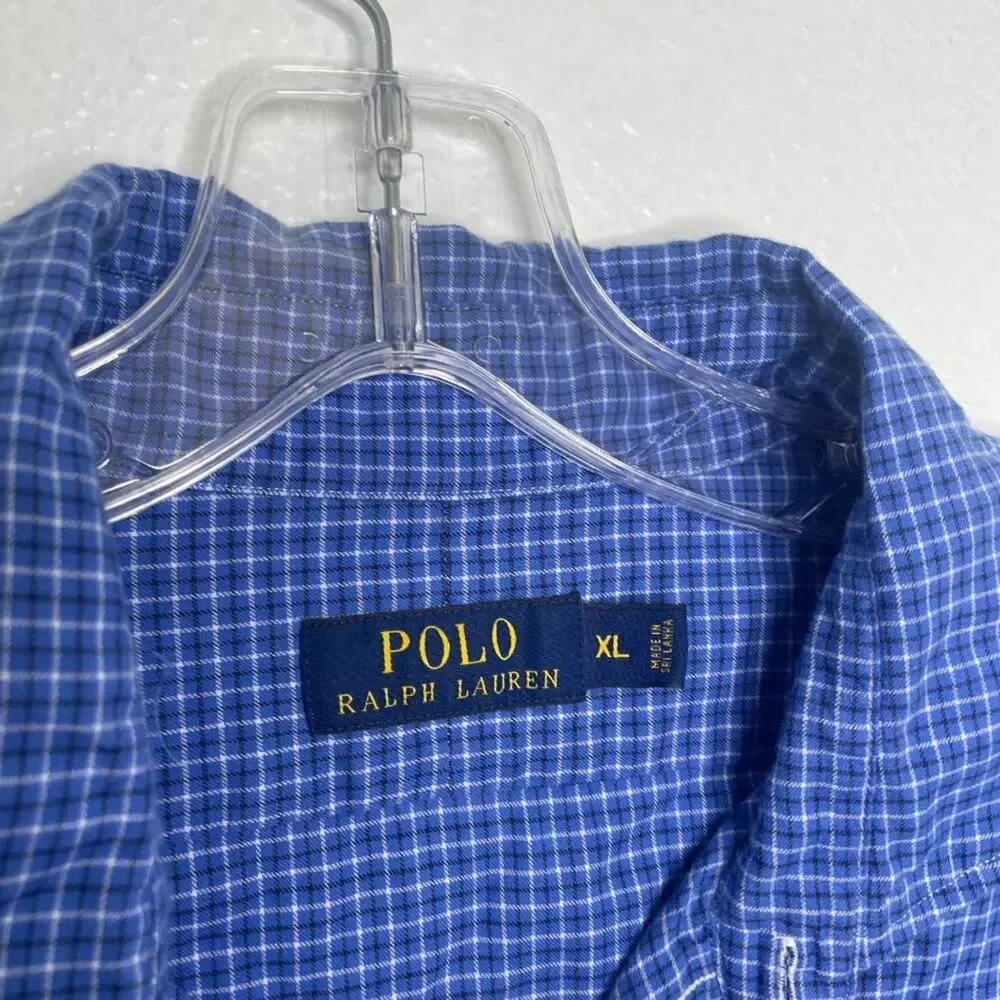 Polo Ralph Lauren Mens Shirt Size XL Plaid Blue Button Up Collared